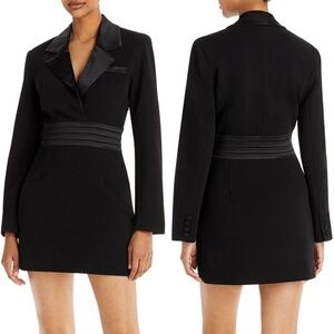 NEW AQUA Black RILEY Blazer TUXEDO Crepe SATIN LAPEL Cocktail MINI DRESS S